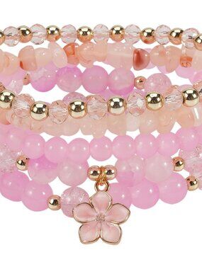 Fashionable Pink Bead Bracelet Set with Crystal Accents - Perfect Gift Idea